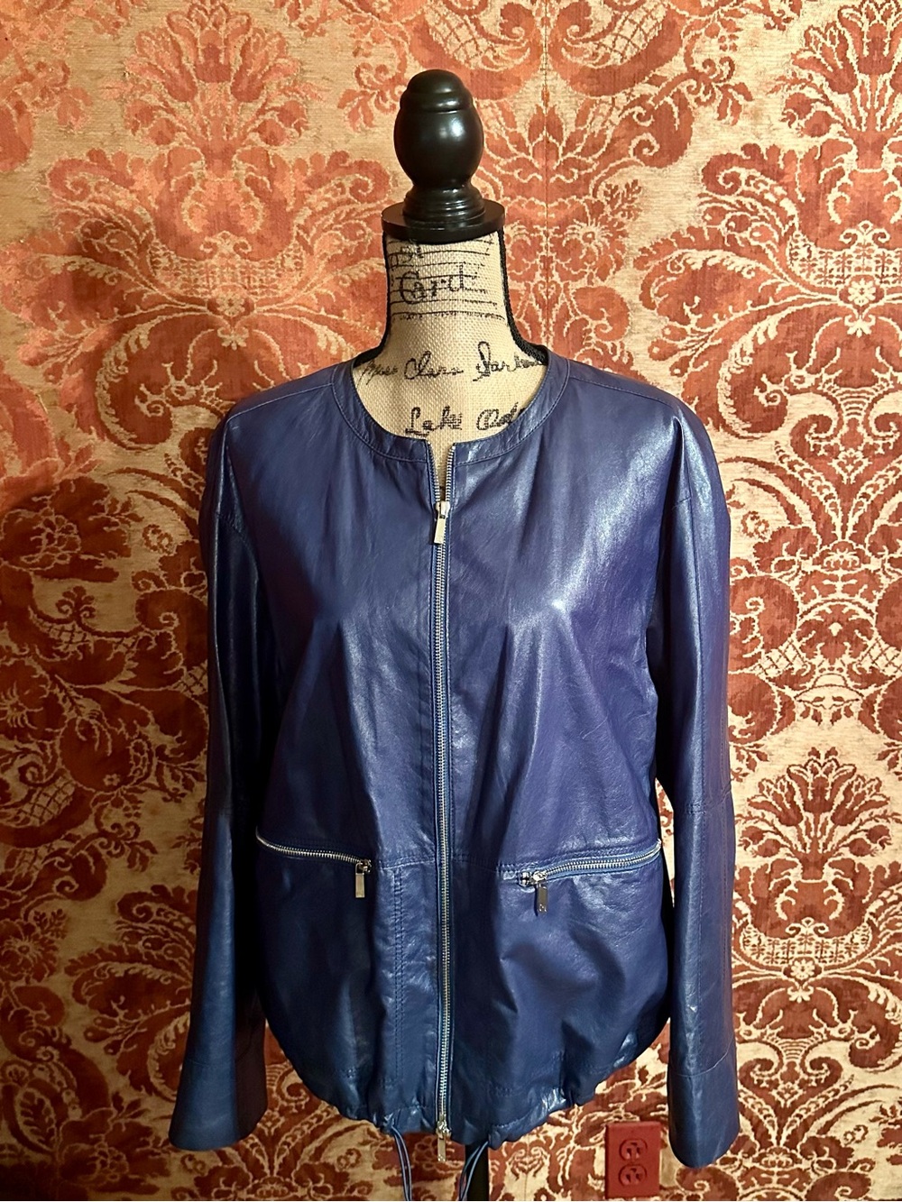 Lafayette 148 New York Deep Teal Blue Leather Zip Jacket